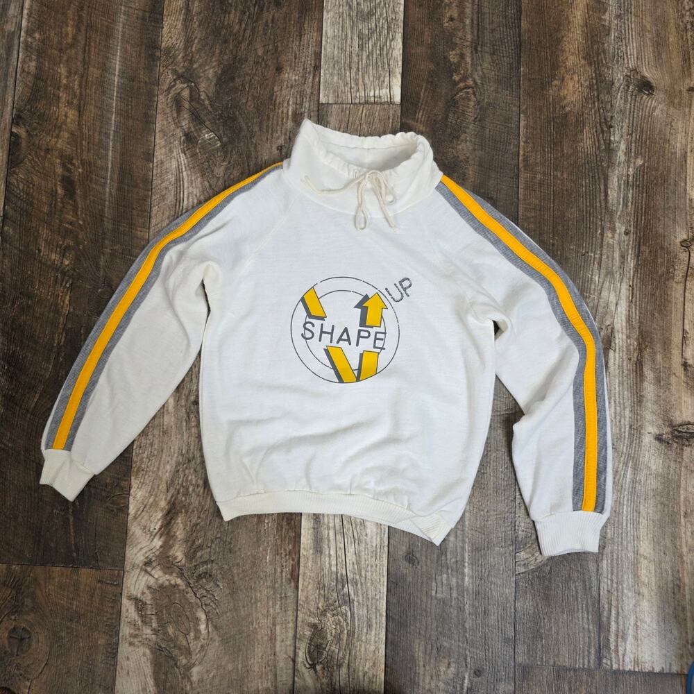 Vintage 90s Shape Up Sweatshirt White Sport Stripe Pullover USA Youth Medium